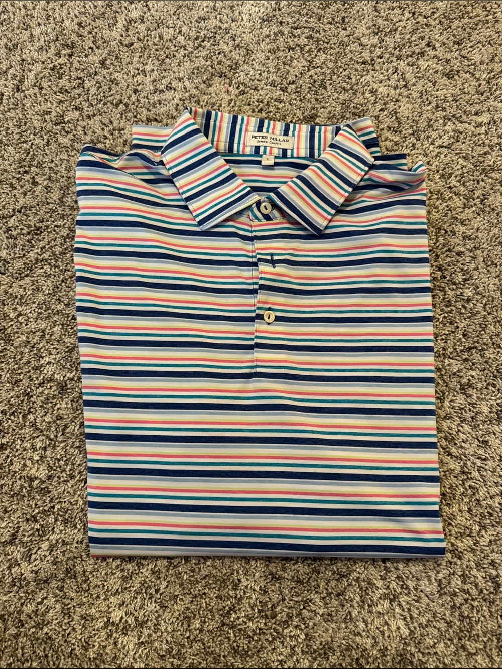 Peter Millar Striped Polo Shirt in Blue, White, and Pink